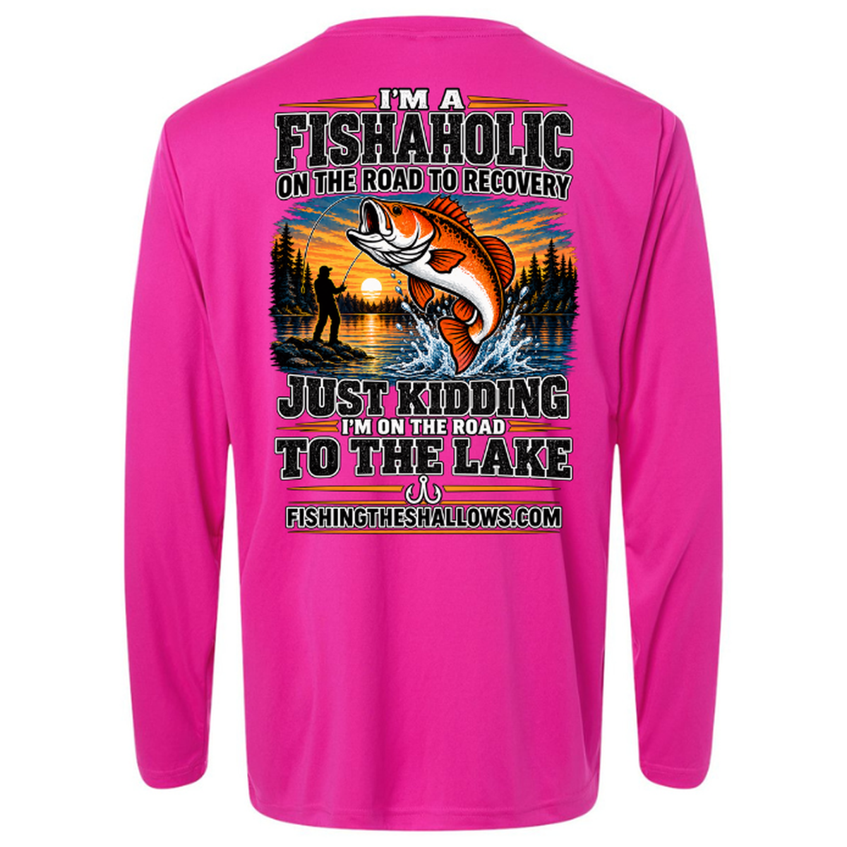 Fishaholic LS in Bright Magenta, back view - mens long sleeve performance fishing shirt by Fishing The Shallows