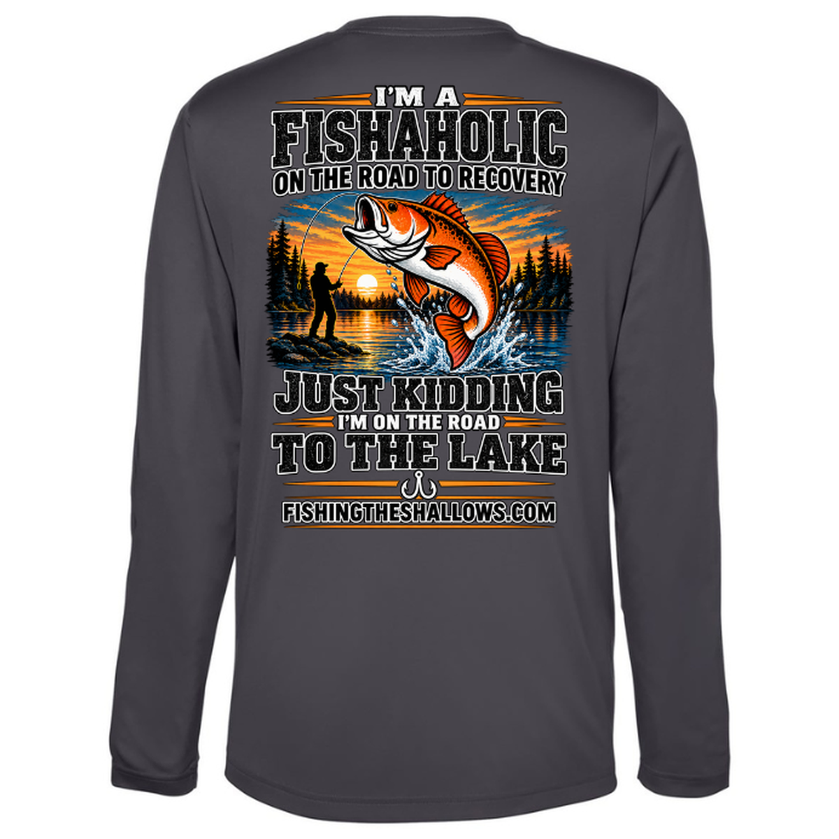 Fishaholic LS in Carbon, back view - mens long sleeve performance fishing shirt by Fishing The Shallows