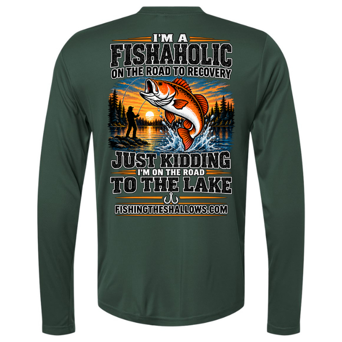 Fishaholic LS in Forest, back view - mens long sleeve performance fishing shirt by Fishing The Shallows