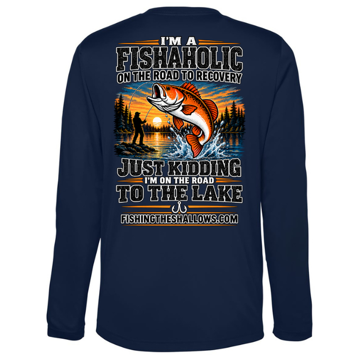 Fishaholic LS in Classic Navy, back view - mens long sleeve performance fishing shirt by Fishing The Shallows