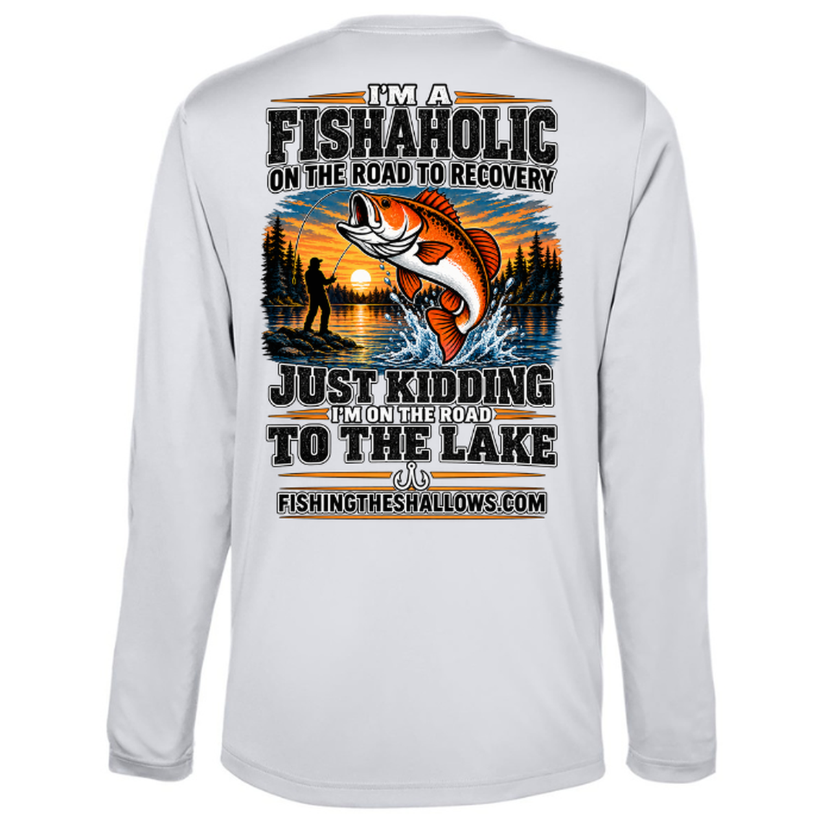 Fishaholic LS in Platinum, back view - mens long sleeve performance fishing shirt by Fishing The Shallows