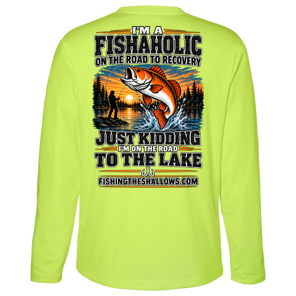 Fishaholic LS in Safety Yellow, back view - mens long sleeve performance fishing shirt by Fishing The Shallows