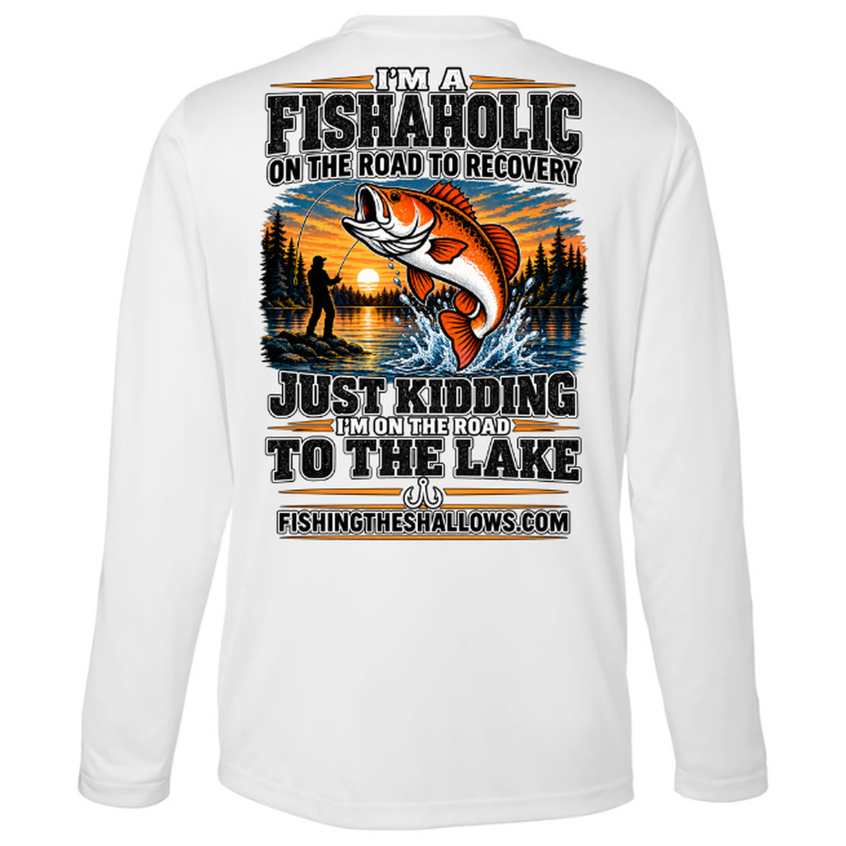 Fishaholic LS in White, back view - mens long sleeve performance fishing shirt by Fishing The Shallows