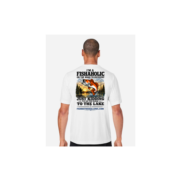 Fishaholic SS in White, back view - mens short sleeve performance fishing shirt by Fishing The Shallows