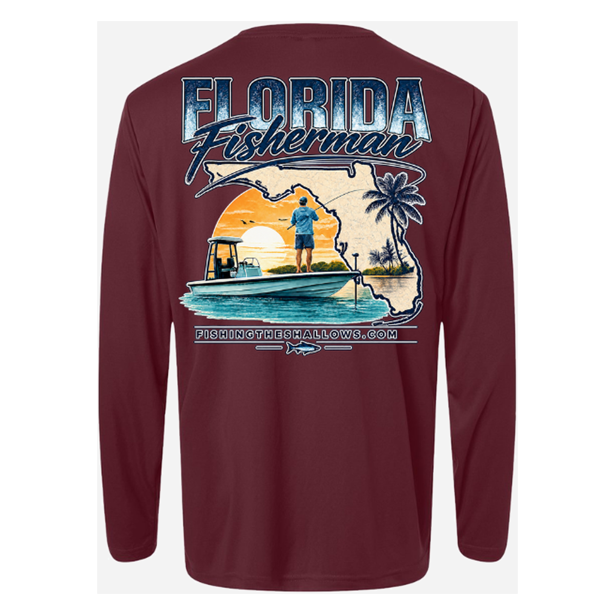 Florida Fisherman – Men's Long Sleeve - Burgundy - Back