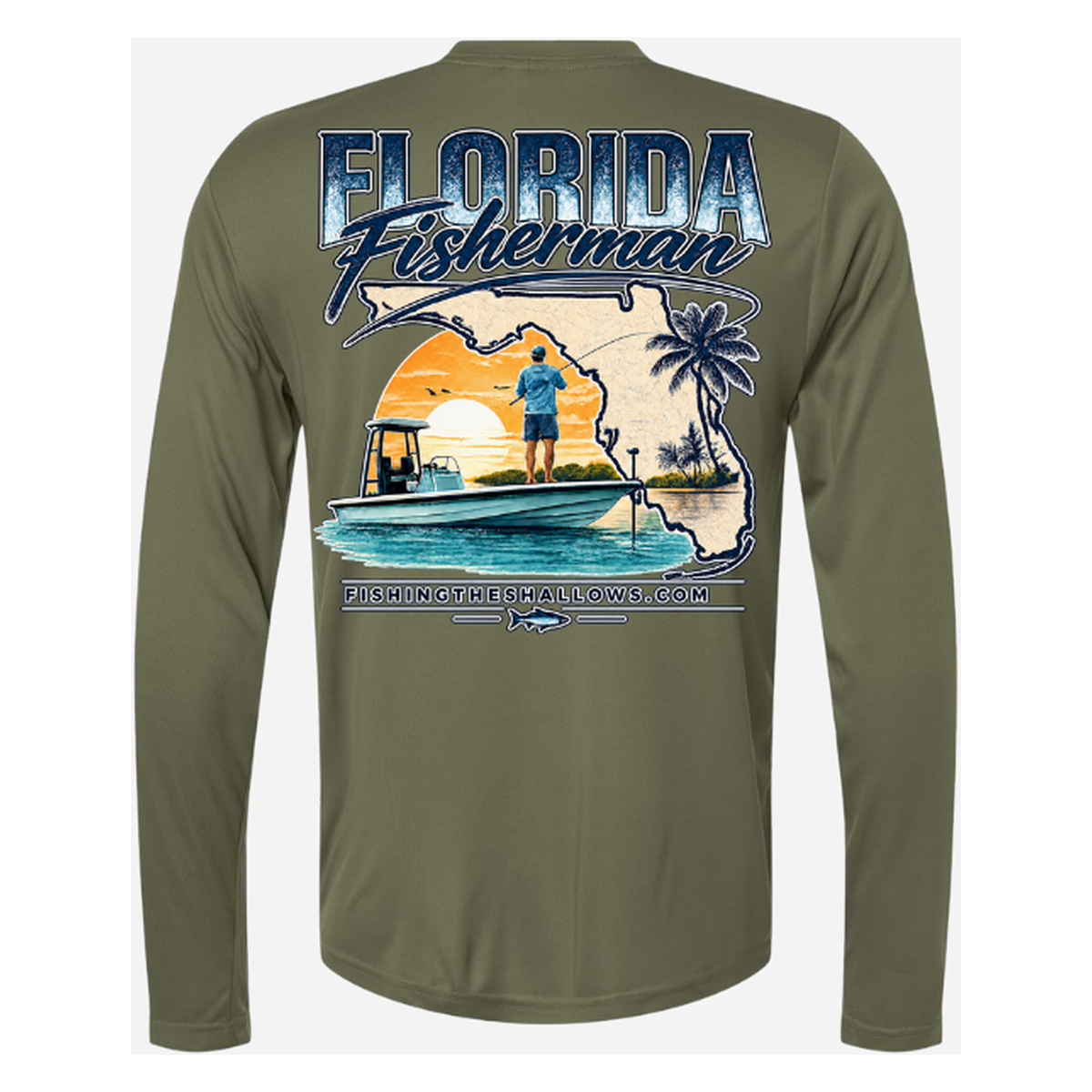 Florida Fisherman – Men's Long Sleeve - Military Green - Back