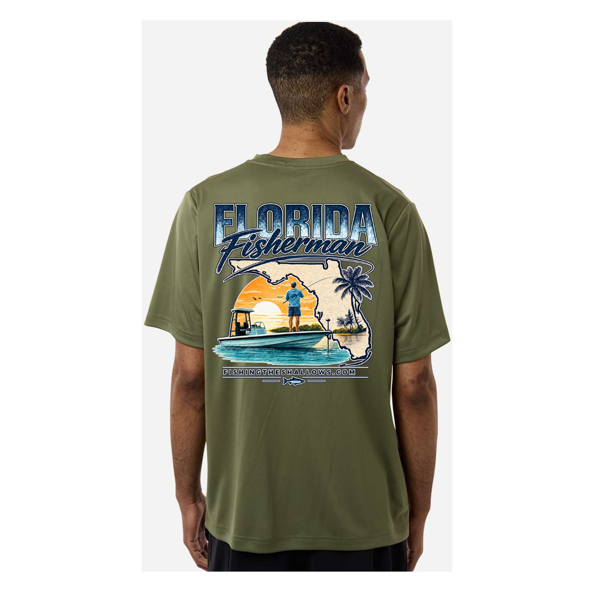 Florida Fisherman – Men's Short Sleeve - Military Green - Back