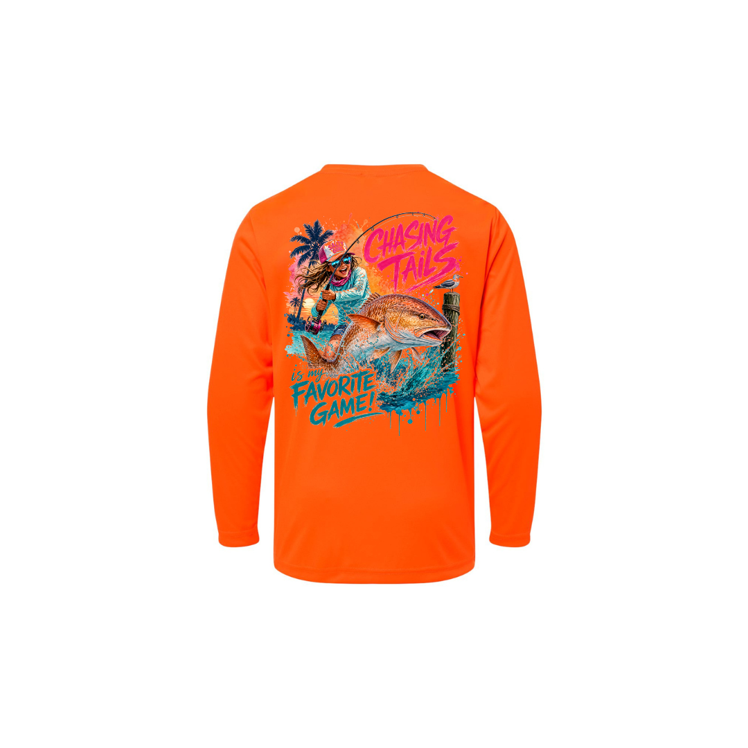 Girl Games – Girls Long Sleeve in Safety Orange - back view
