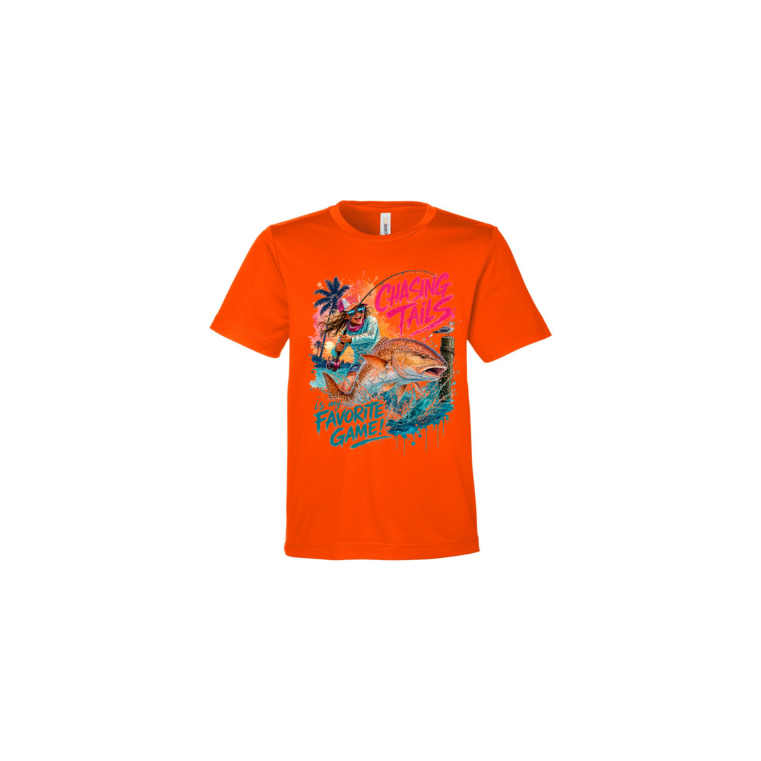 Girl Games – Girls Short Sleeve in Safety Orange - back view
