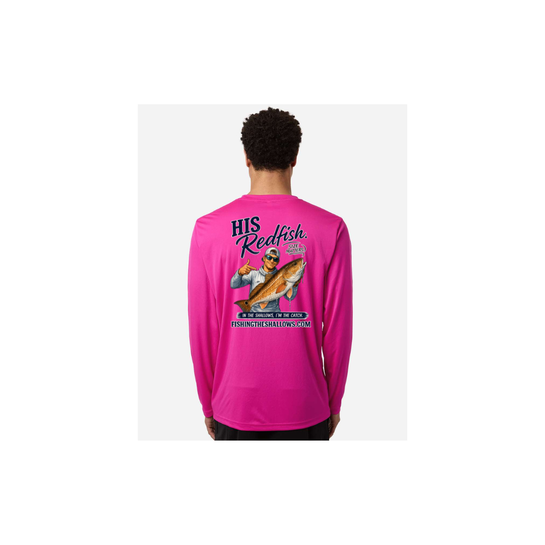 His Redfish – Men's Long Sleeve in Bright Magenta - back view