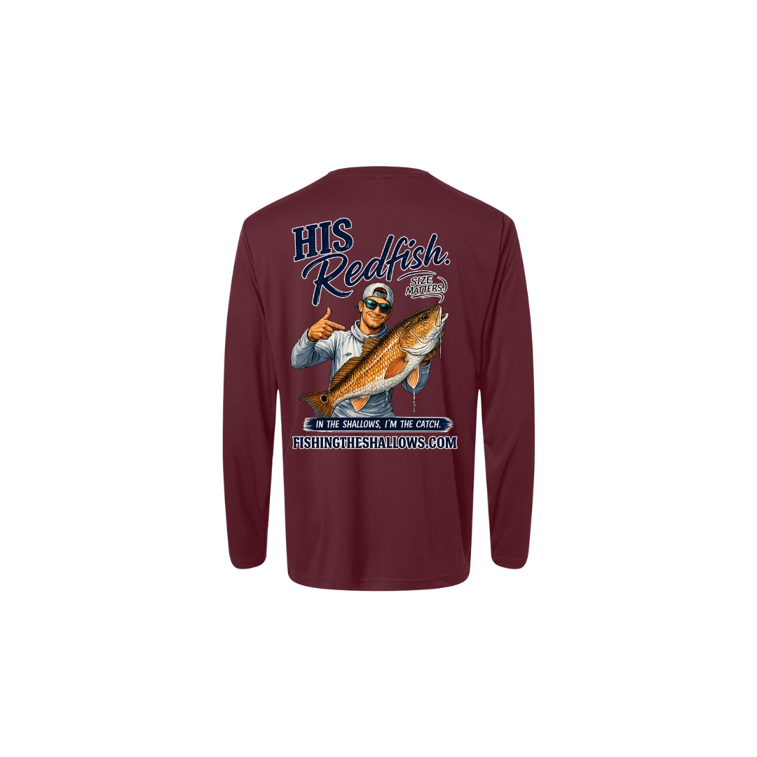 His Redfish – Men's Long Sleeve in Burgundy - back view