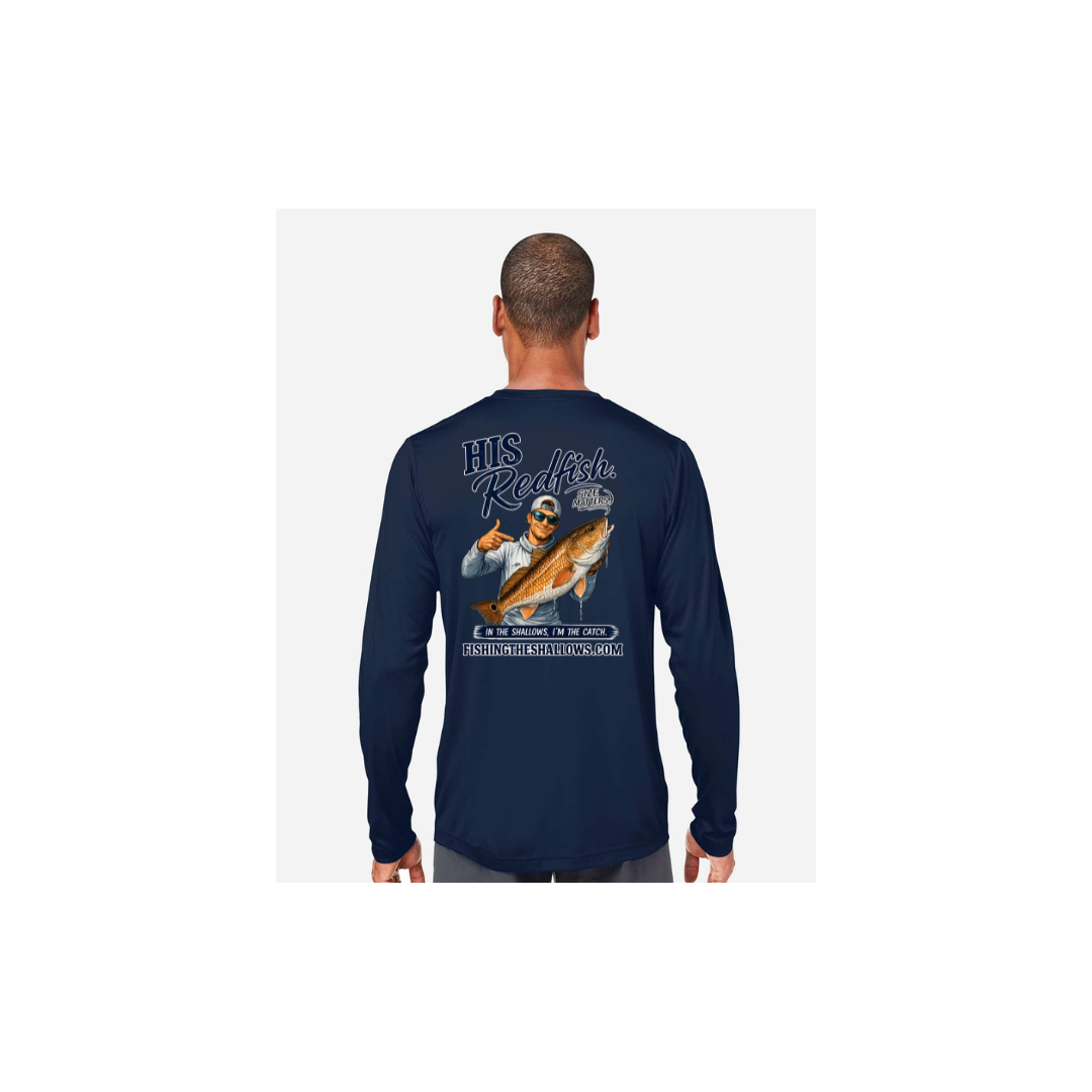 His Redfish – Men's Long Sleeve in Classic Navy - back view
