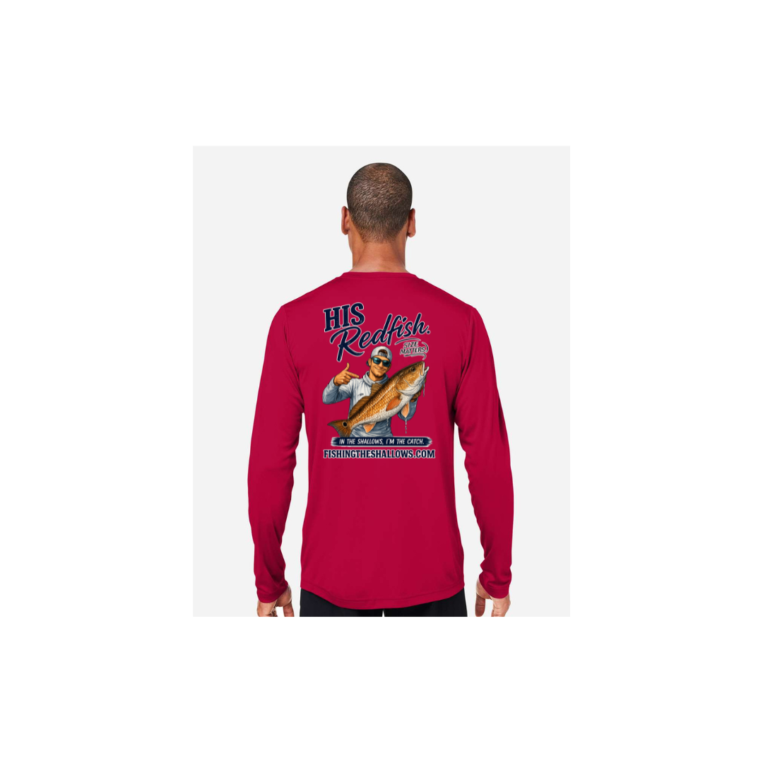 His Redfish – Men's Long Sleeve in Classic Red - back view