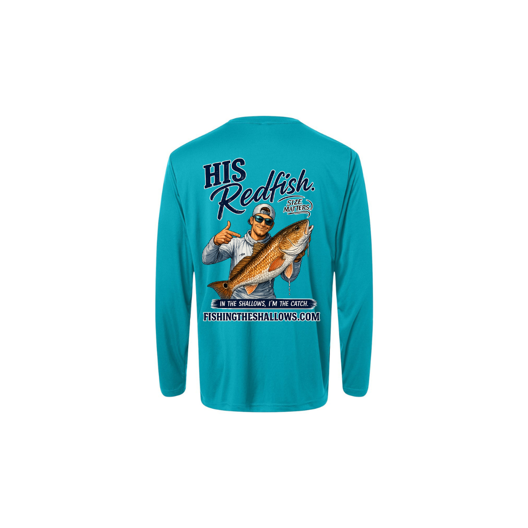 His Redfish – Men's Long Sleeve in Clear Teal - back view