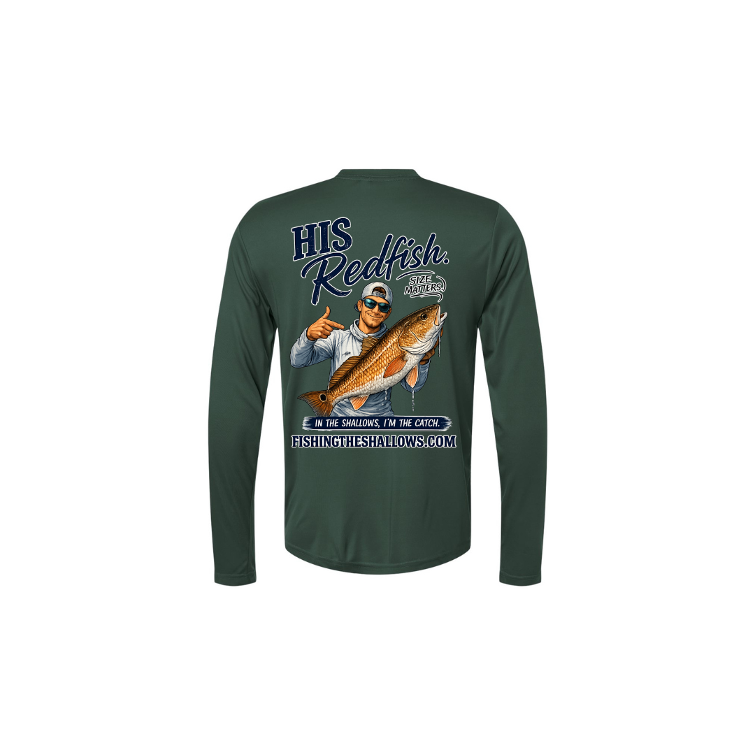 His Redfish – Men's Long Sleeve in Forest - back view
