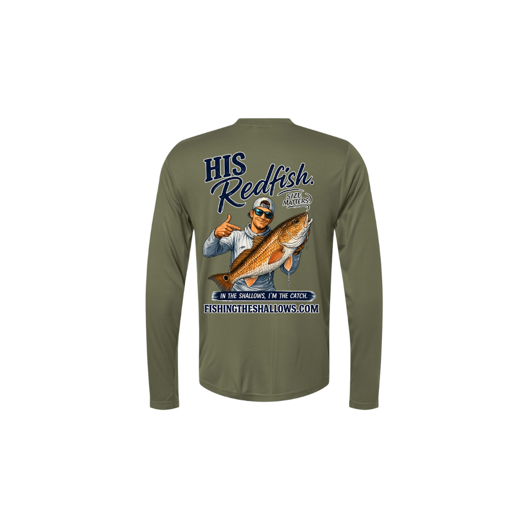 His Redfish – Men's Long Sleeve in Military Green - back view