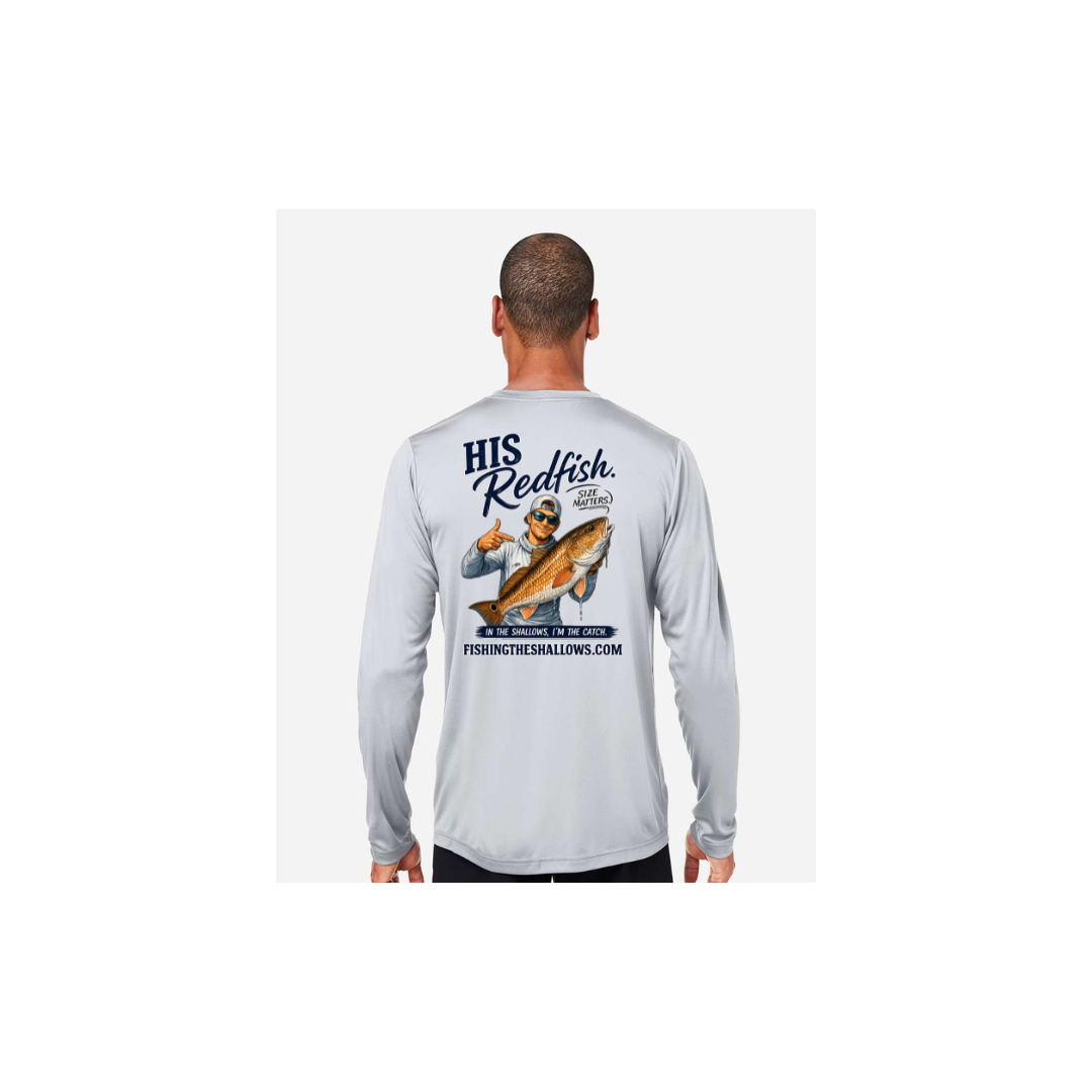 His Redfish – Men's Long Sleeve in Platinum - back view