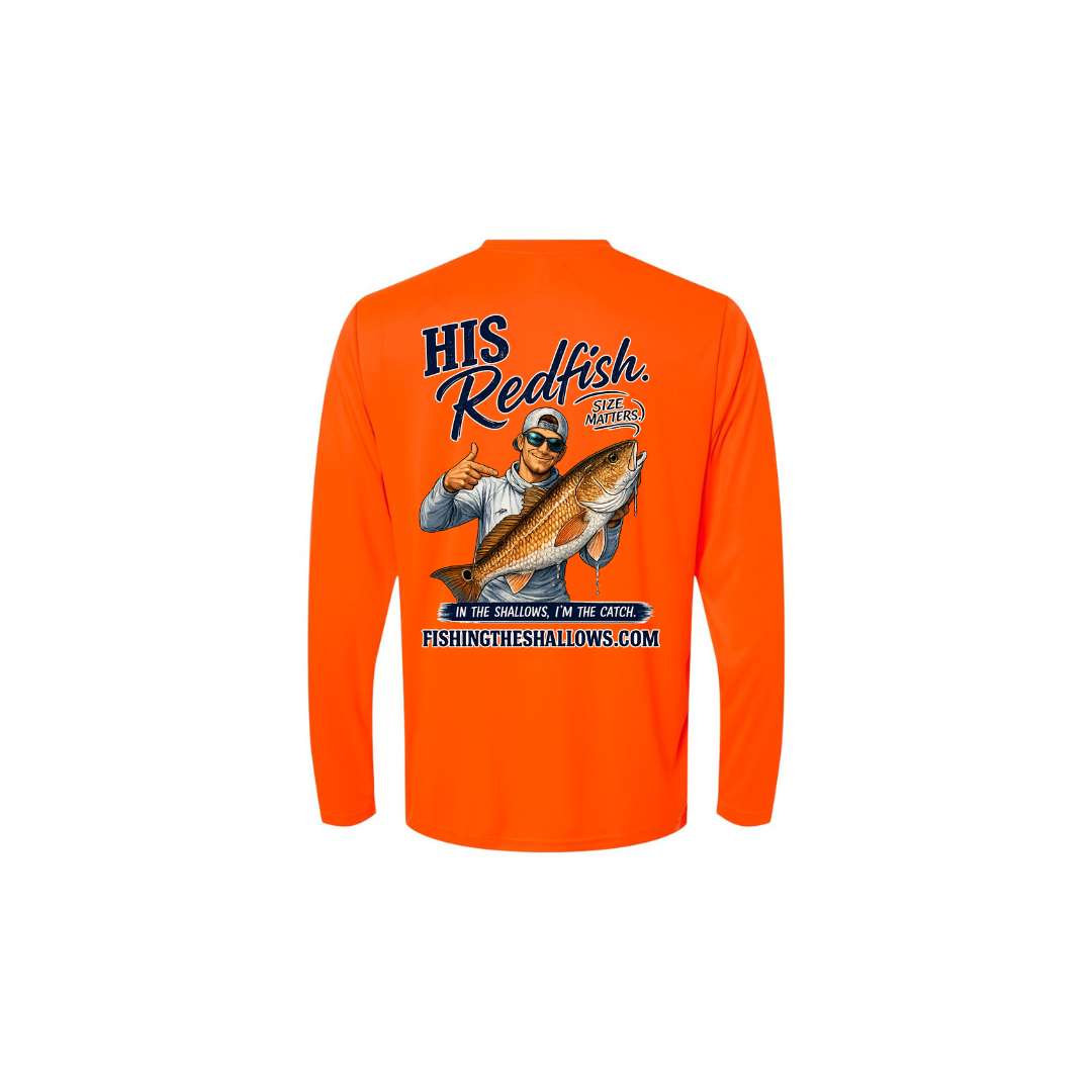 His Redfish – Men's Long Sleeve in Safety Orange - back view