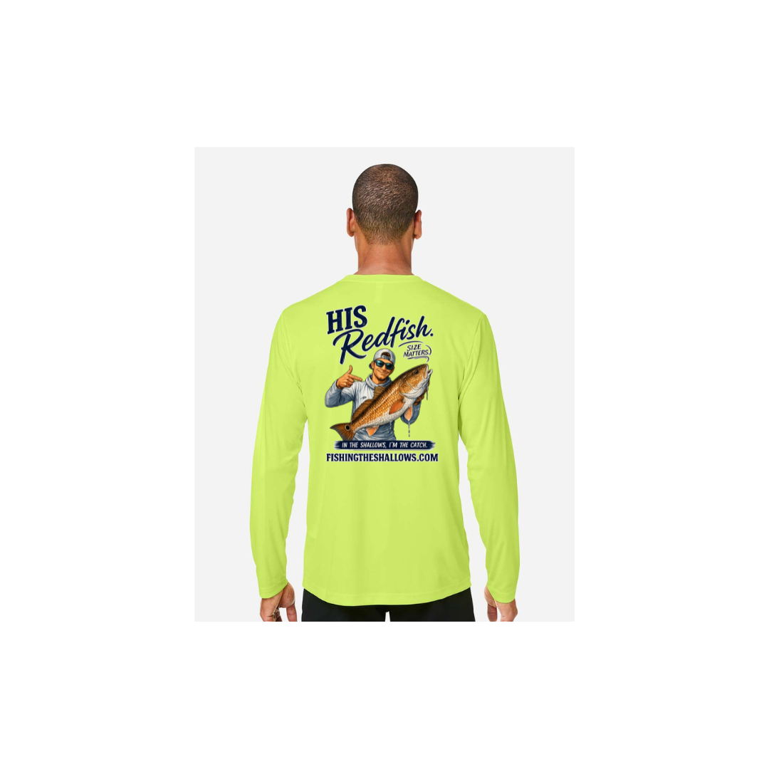 His Redfish – Men's Long Sleeve in Safety Yellow - back view