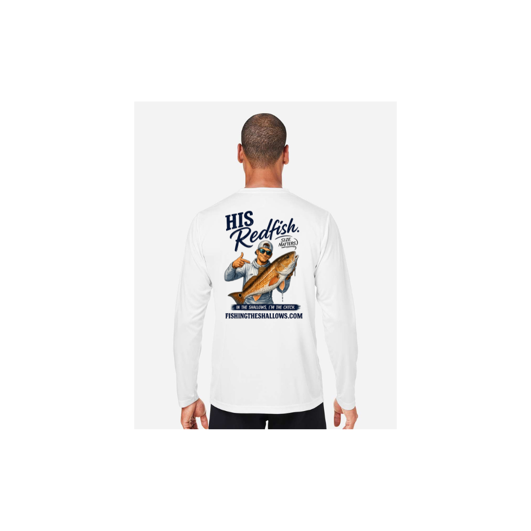 His Redfish – Men's Long Sleeve in White - back view
