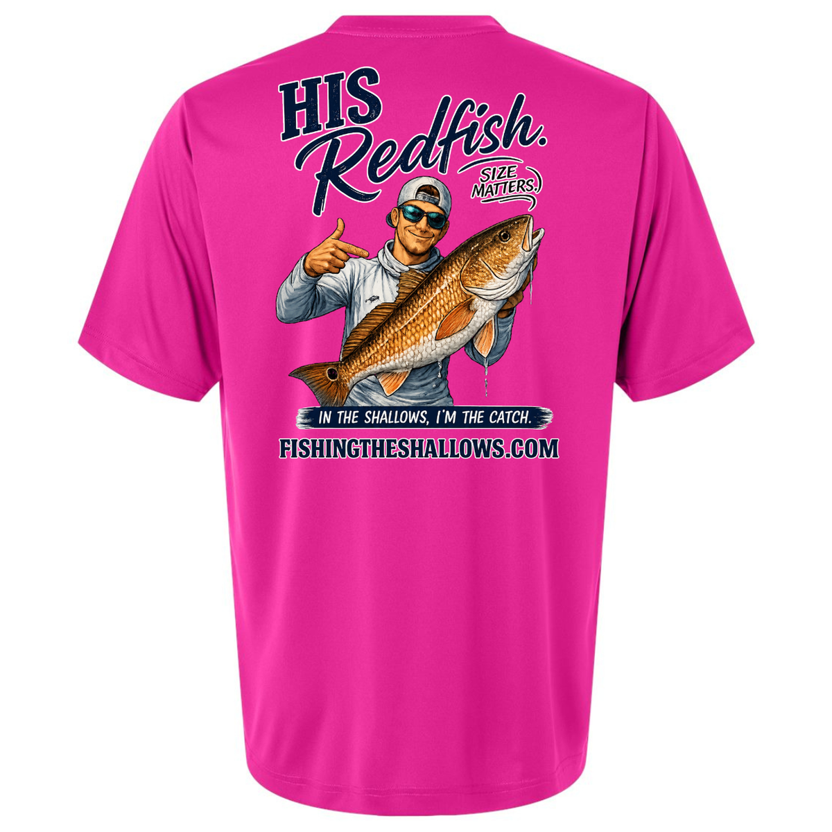 His Redfish – Men's Short Sleeve in Bright Magenta - back view