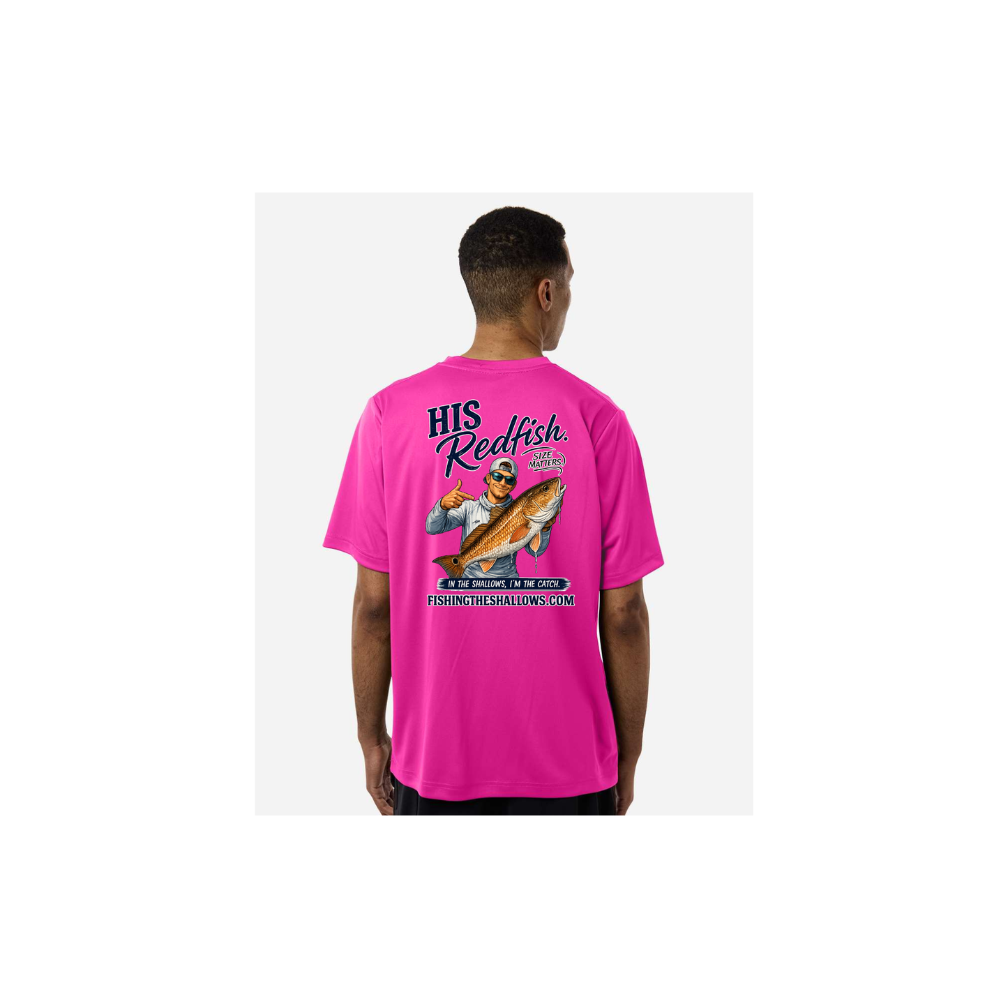 His Redfish – Men's Short Sleeve in Bright Magenta - back view