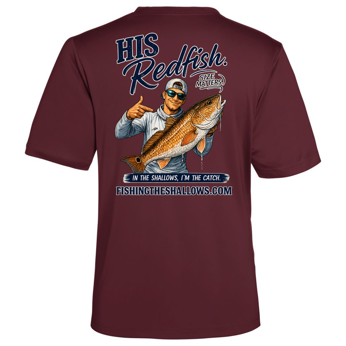 His Redfish – Men's Short Sleeve in Burgundy - back view