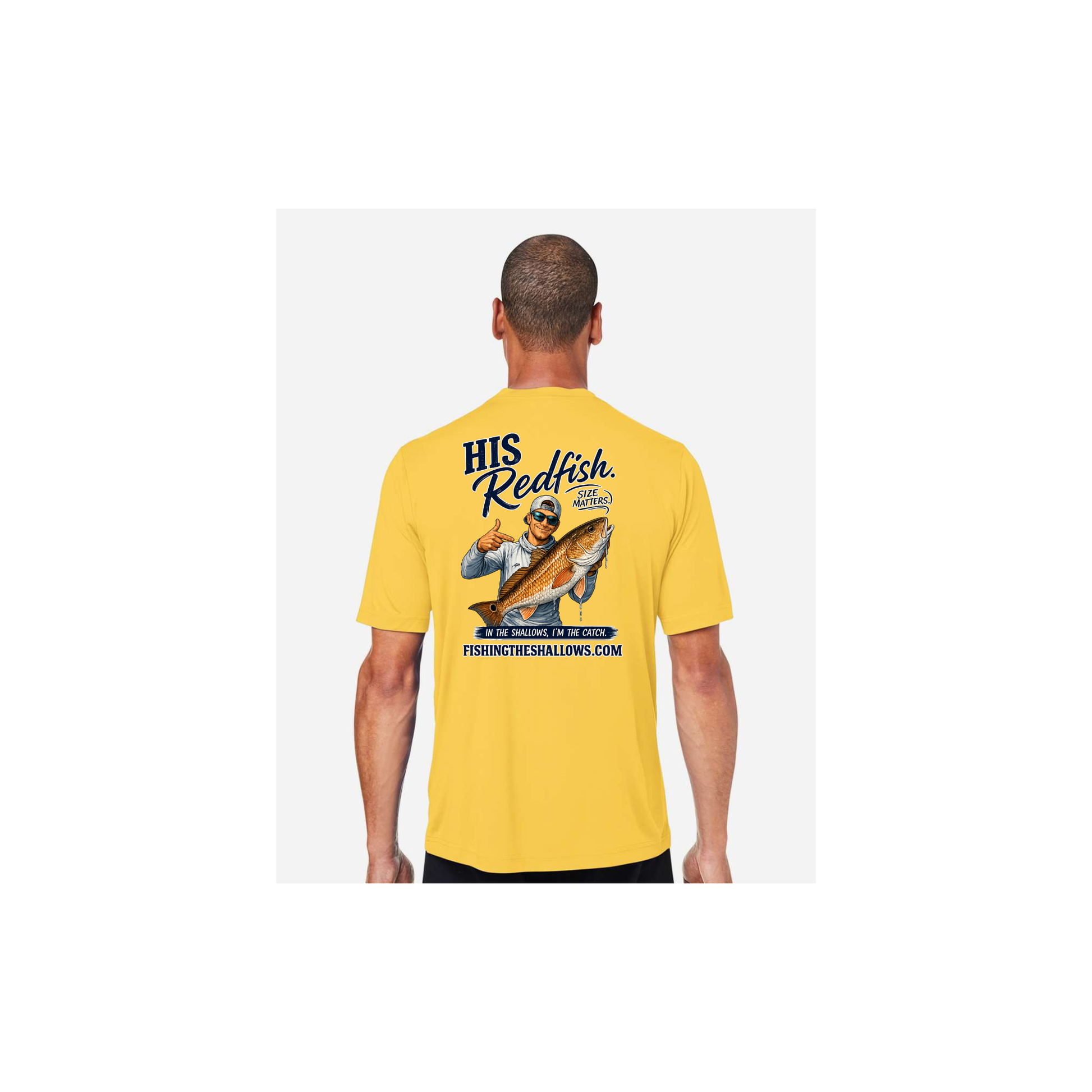 His Redfish – Men's Short Sleeve in Campus Gold - back view