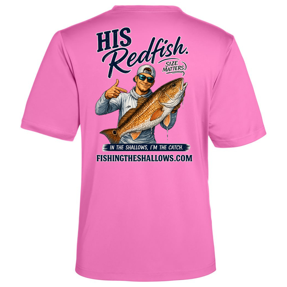 His Redfish – Men's Short Sleeve in Charity Pink - back view