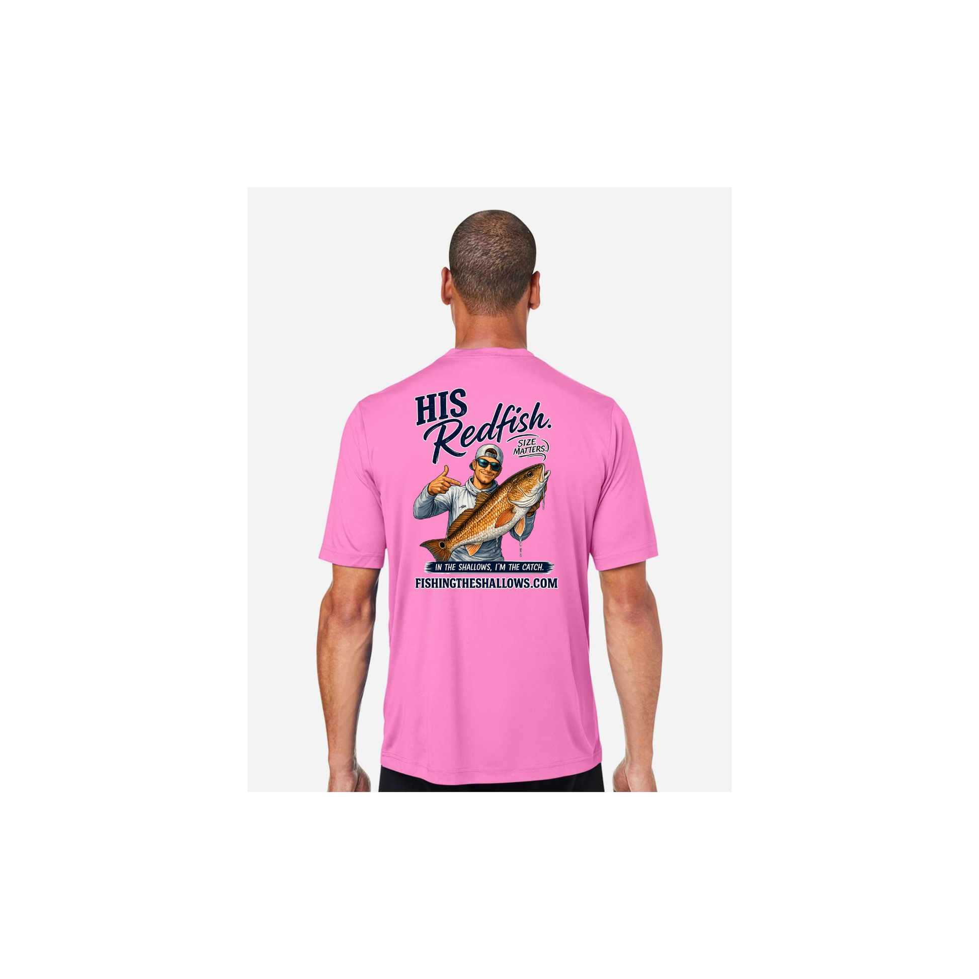 His Redfish – Men's Short Sleeve in Charity Pink - back view