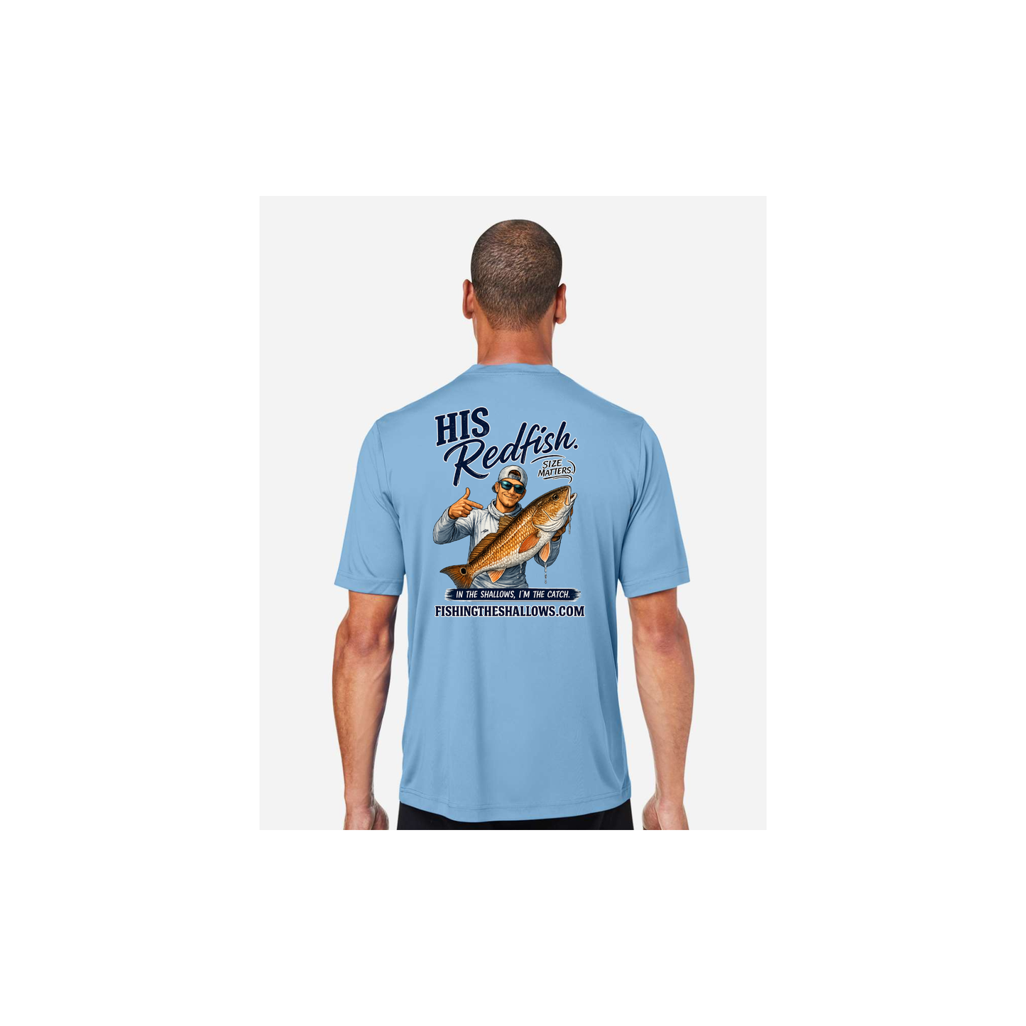 His Redfish – Men's Short Sleeve in Columbia Blue - back view