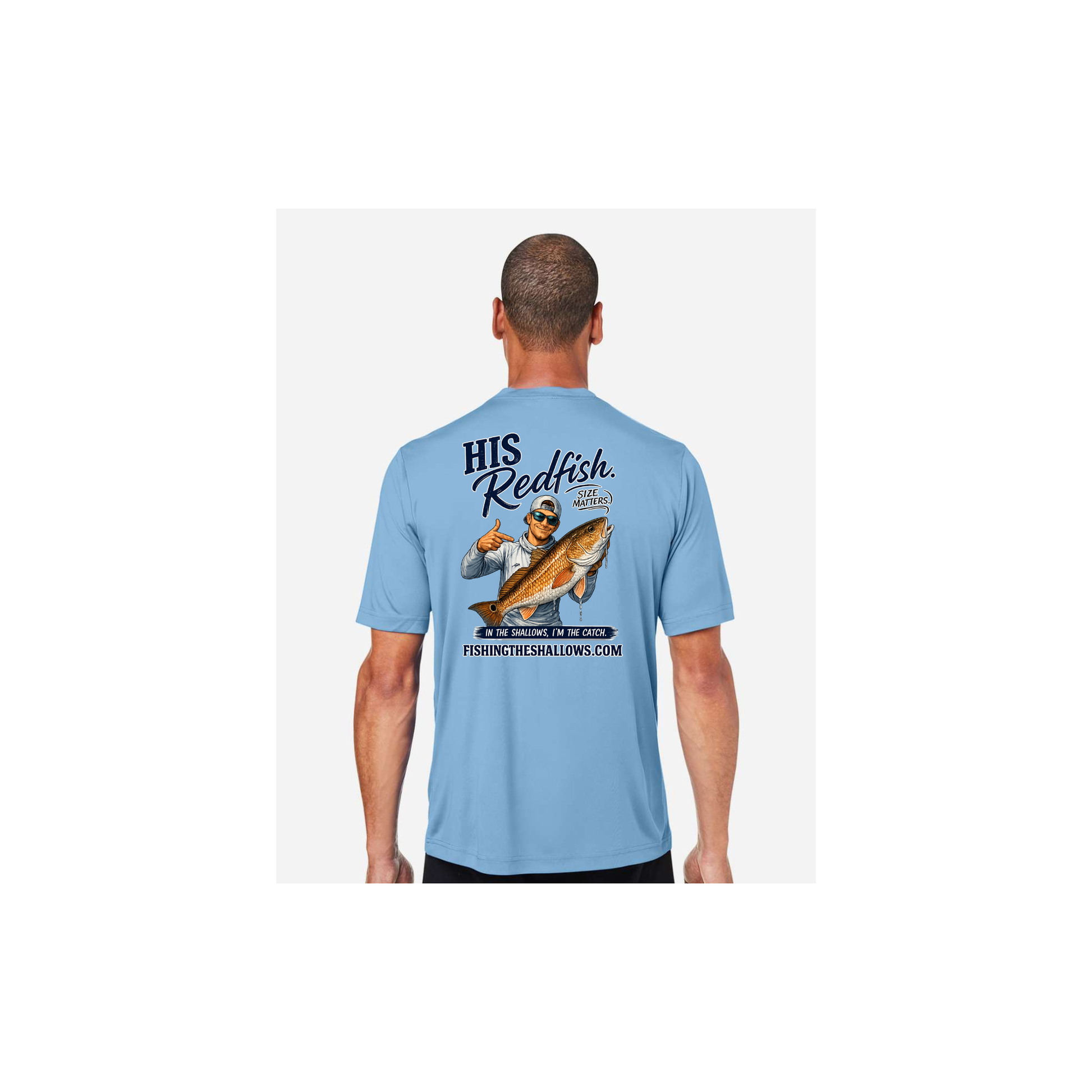His Redfish – Men's Short Sleeve in Columbia Blue - back view