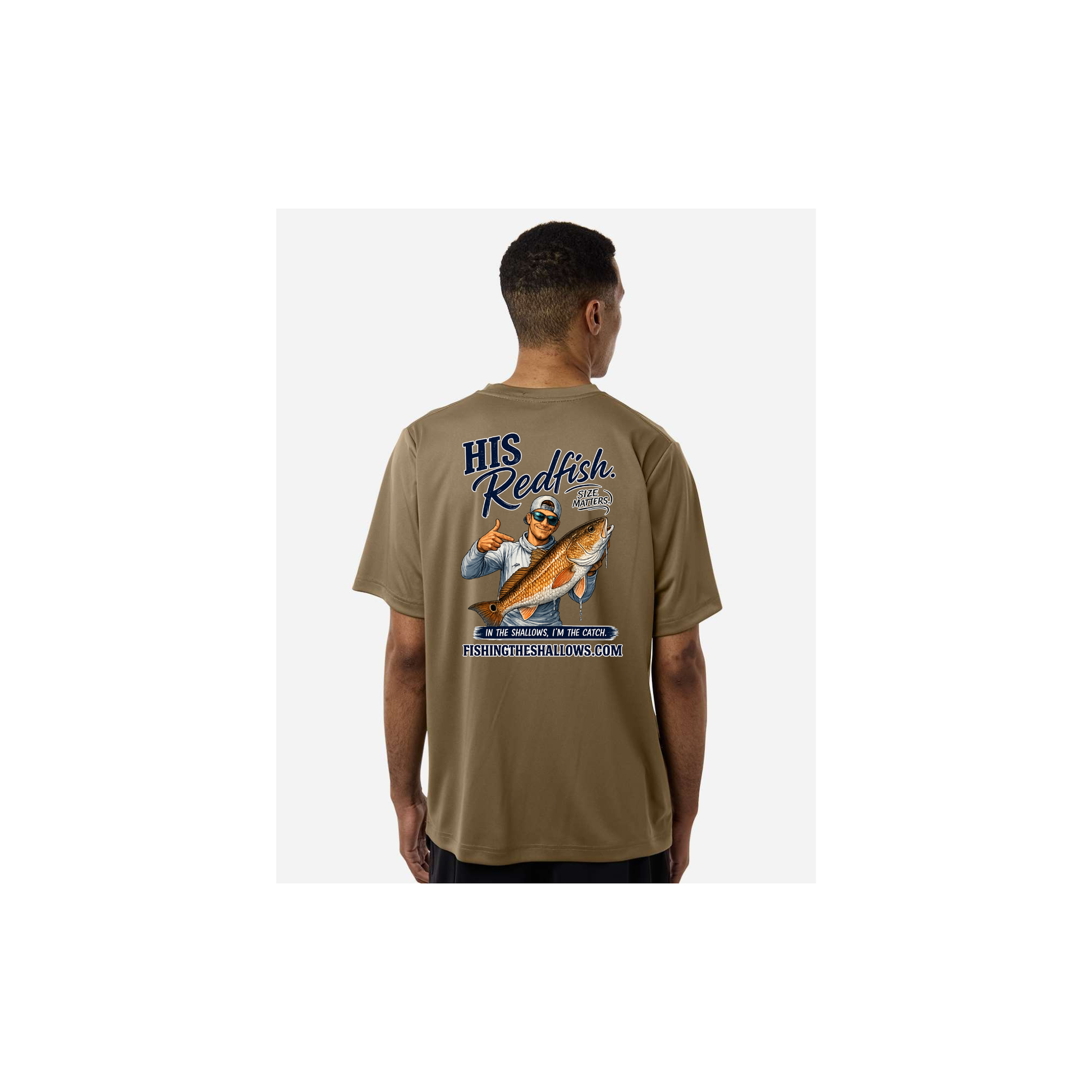 His Redfish – Men's Short Sleeve in Coyote Brown - back view