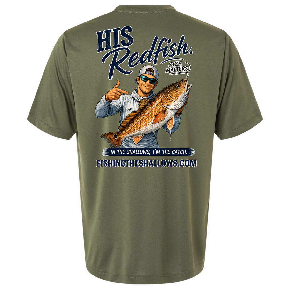 His Redfish – Men's Short Sleeve in Military Green - back view