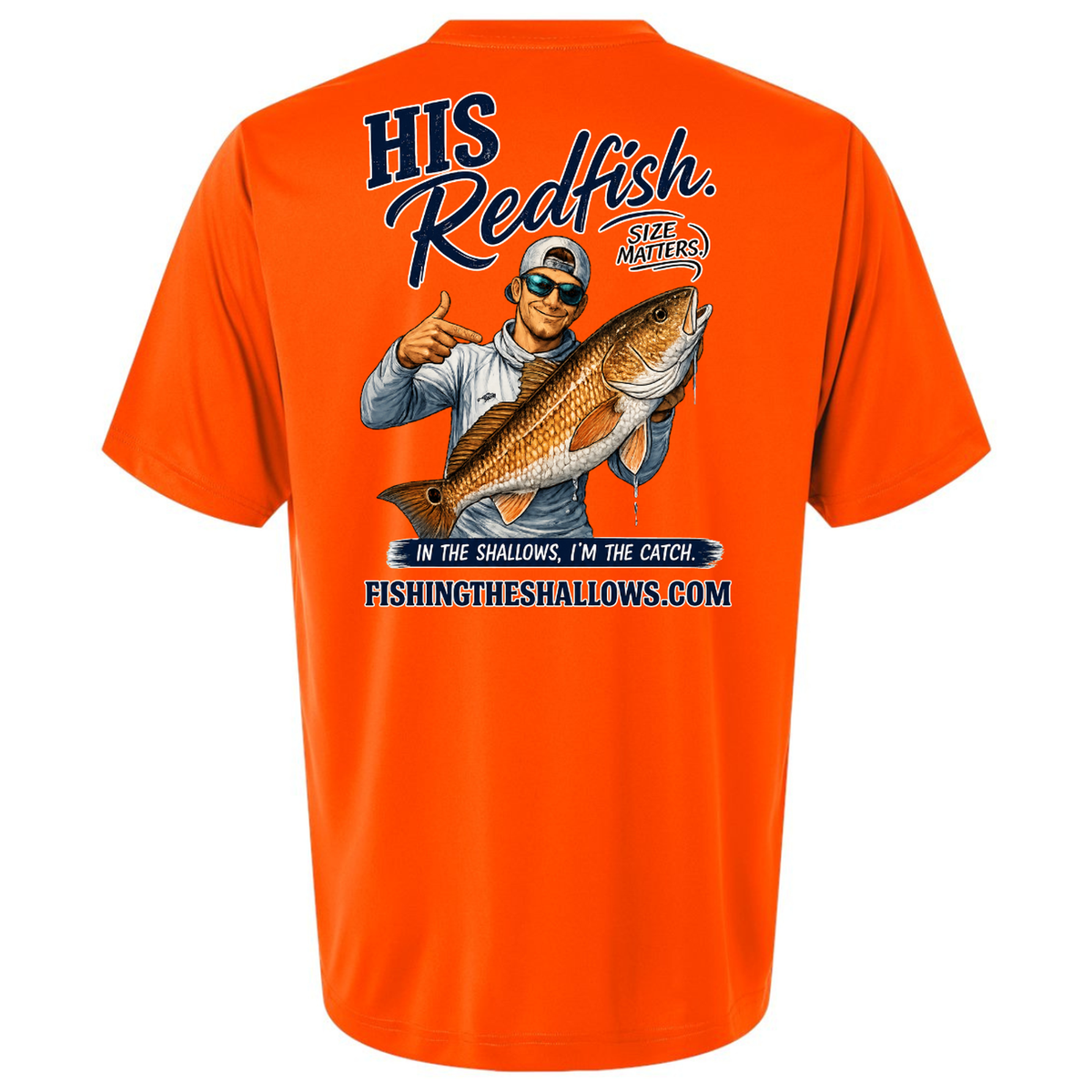 His Redfish – Men's Short Sleeve in Safety Orange - back view
