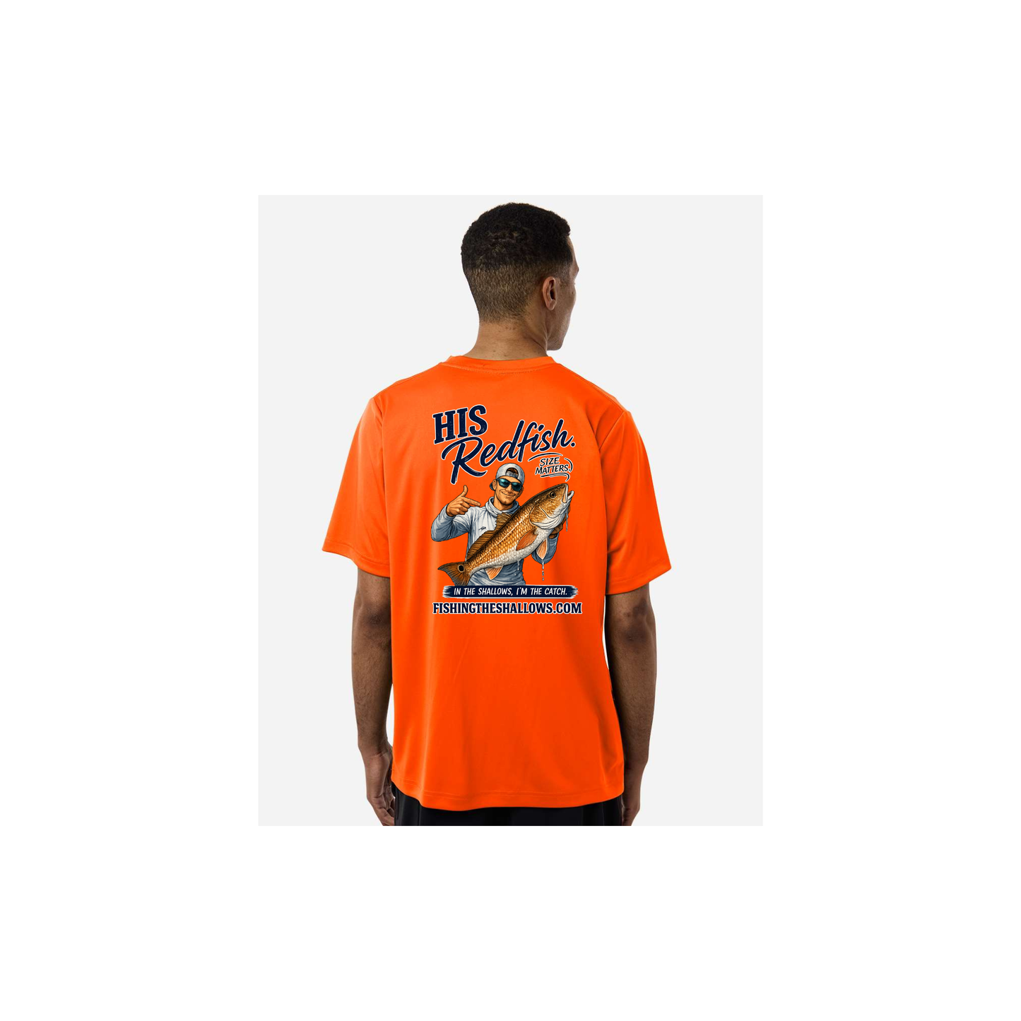 His Redfish – Men's Short Sleeve in Safety Orange - back view