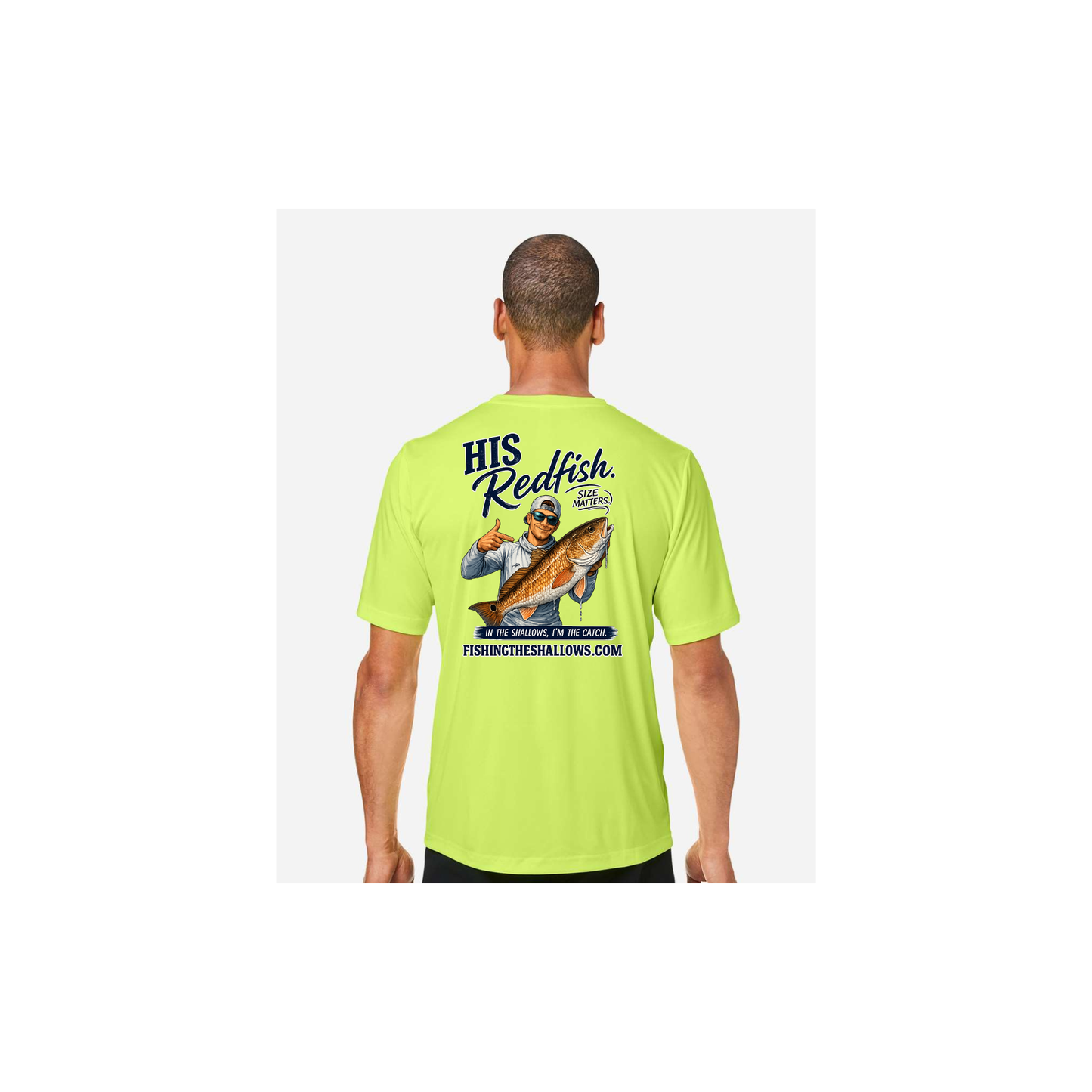 His Redfish – Men's Short Sleeve in Safety Yellow - back view