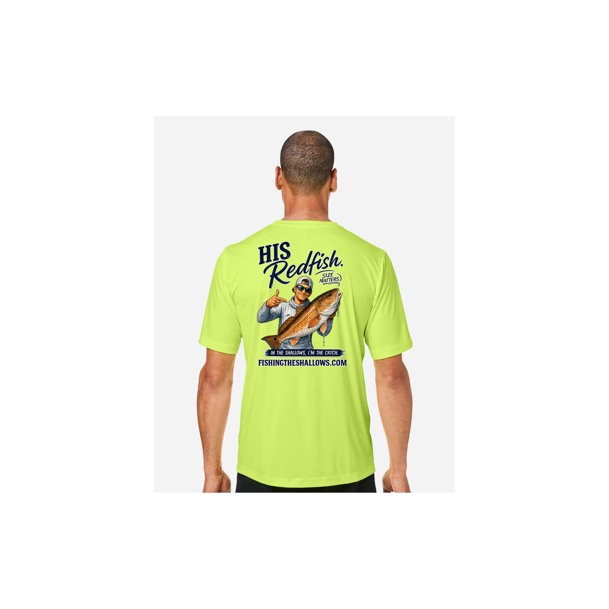 His Redfish – Men's Short Sleeve in Safety Yellow - back view