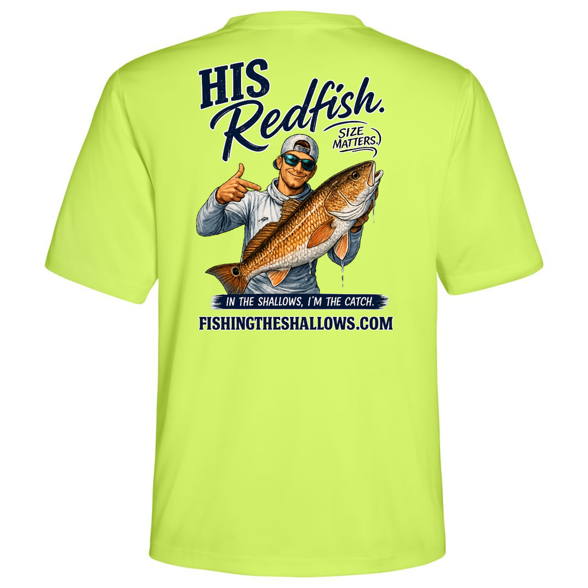 His Redfish – Men's Short Sleeve in Safety Yellow - back view