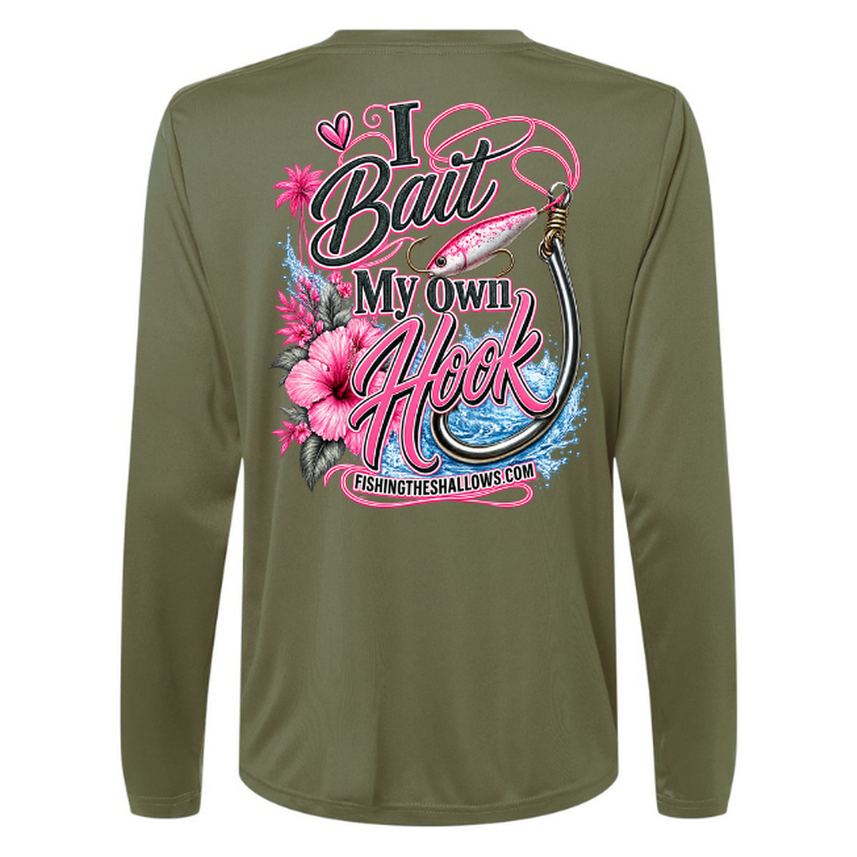 I Bait – Women's Long Sleeve - Military Green - Back