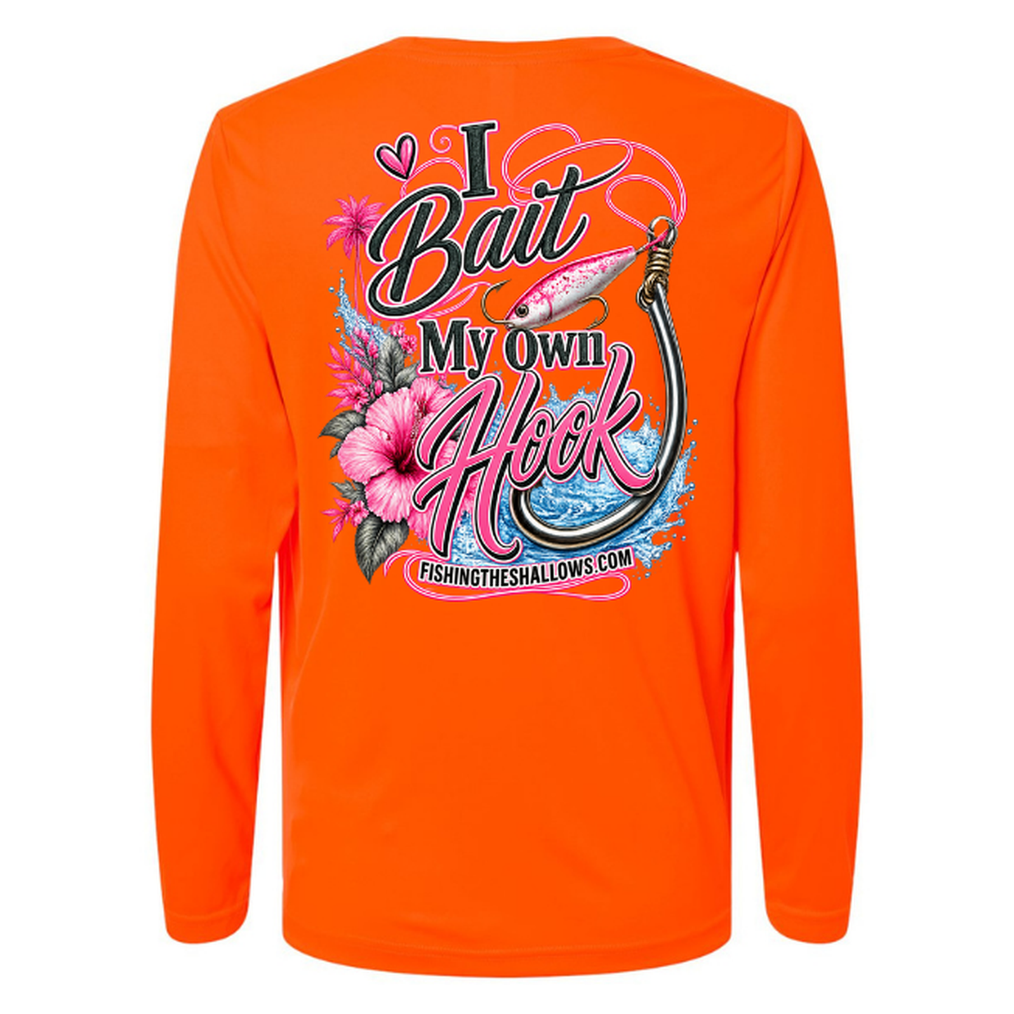 I Bait – Women's Long Sleeve - Safety Orange - Back