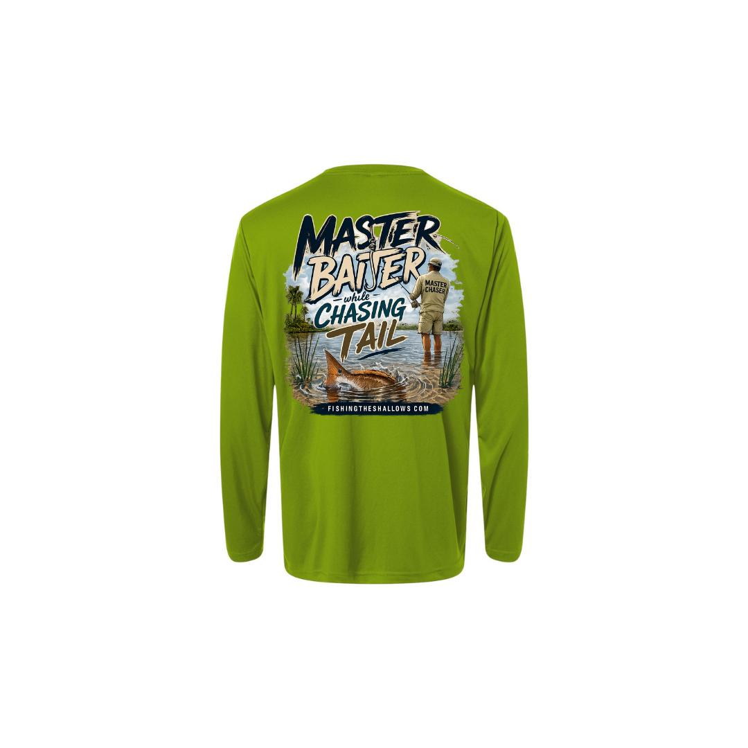 Master Baiter While Chasing Tail – Men's Long Sleeve in Acid Green - back view