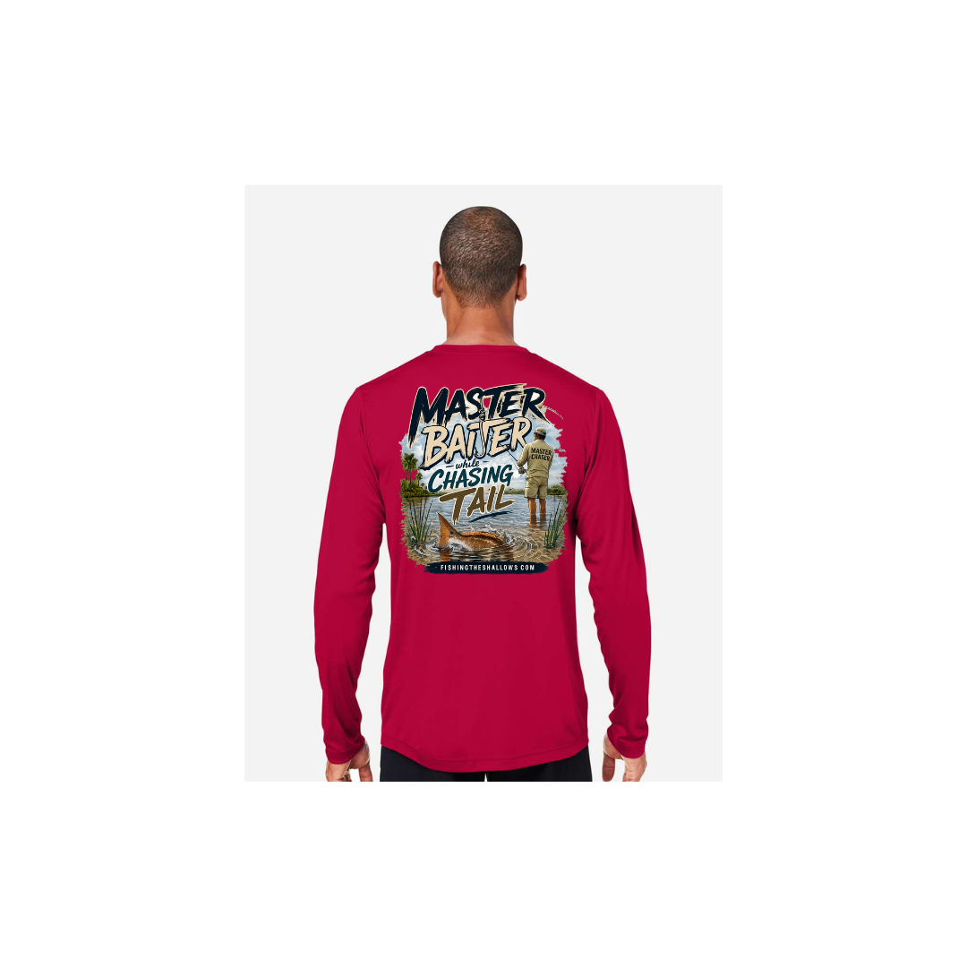 Master Baiter While Chasing Tail – Men's Long Sleeve in Classic Red - back view