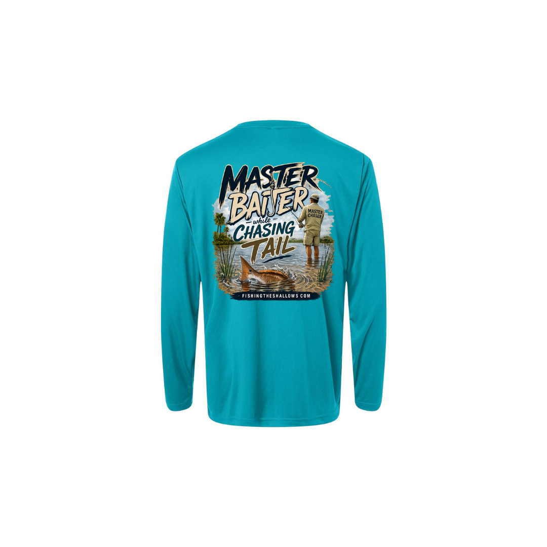Master Baiter While Chasing Tail – Men's Long Sleeve in Clear Teal - back view