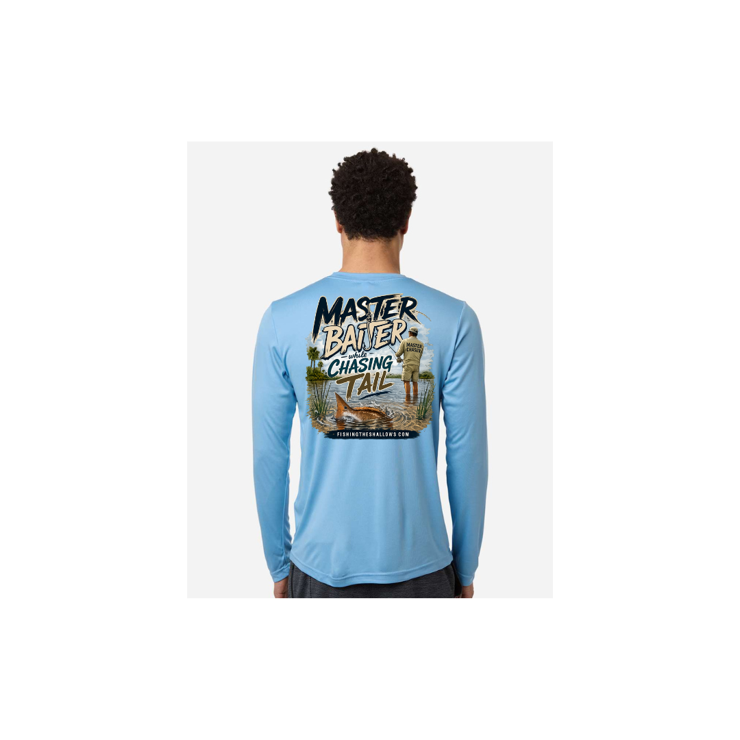 Master Baiter While Chasing Tail – Men's Long Sleeve in Columbia Blue - back view