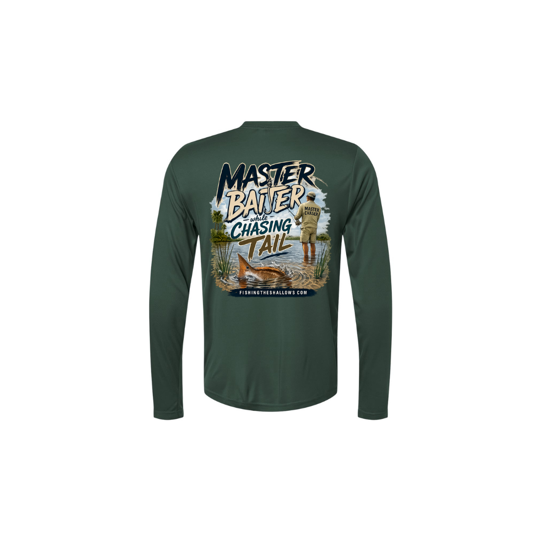 Master Baiter While Chasing Tail – Men's Long Sleeve in Forest - back view