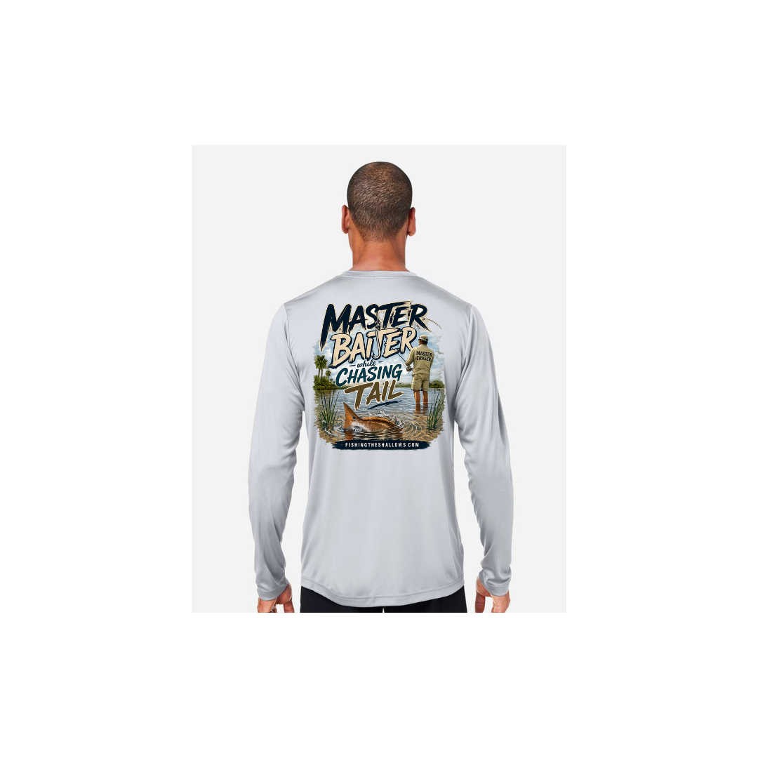 Master Baiter While Chasing Tail – Men's Long Sleeve in Platinum - back view