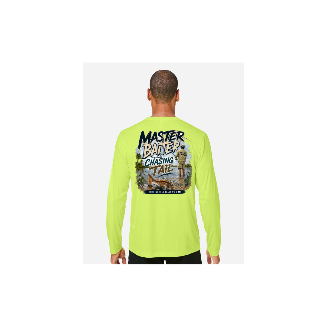 Master Baiter While Chasing Tail – Men's Long Sleeve in Safety Yellow - back view