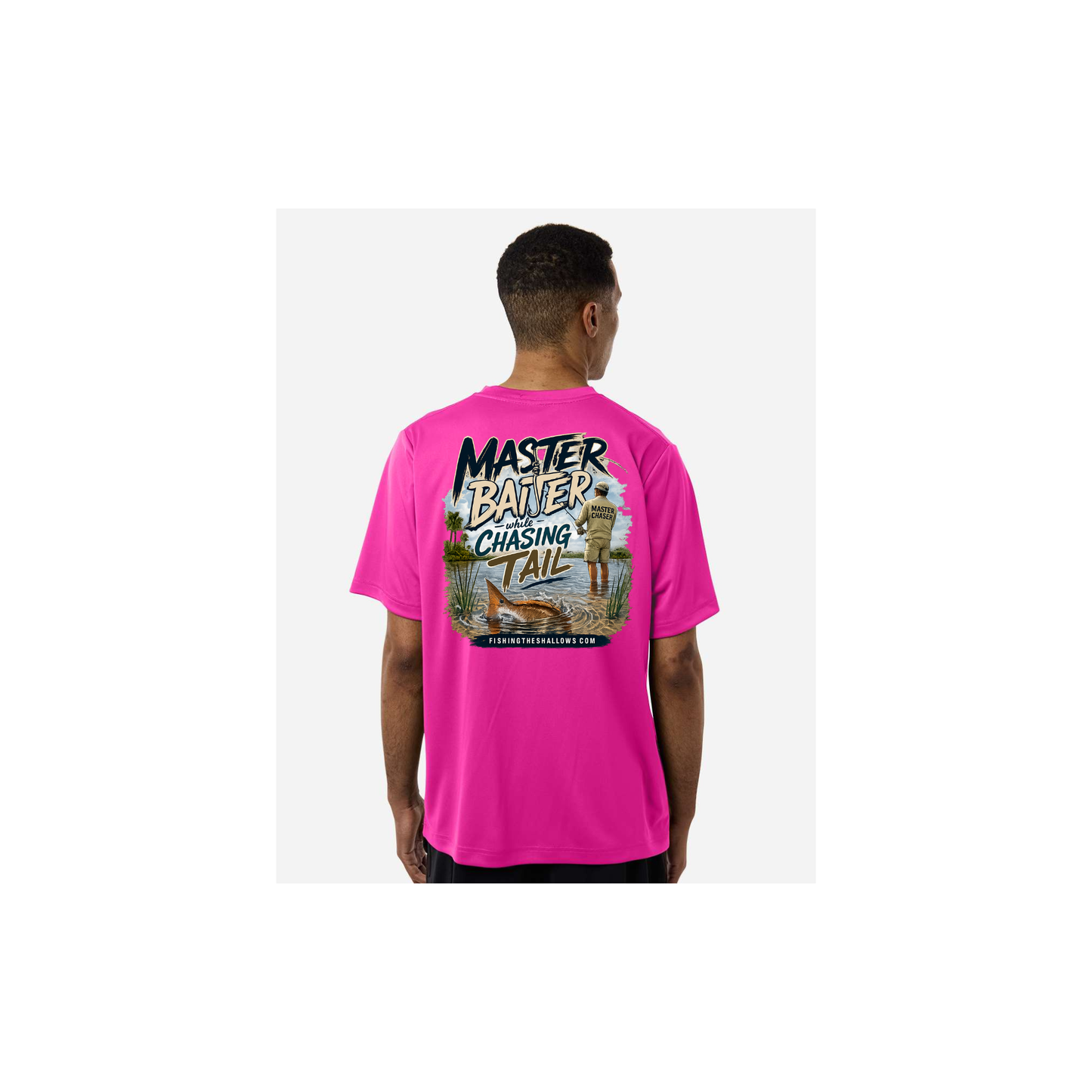 Master Baiter While Chasing Tail – Men's Short Sleeve in Bright Magenta - back view