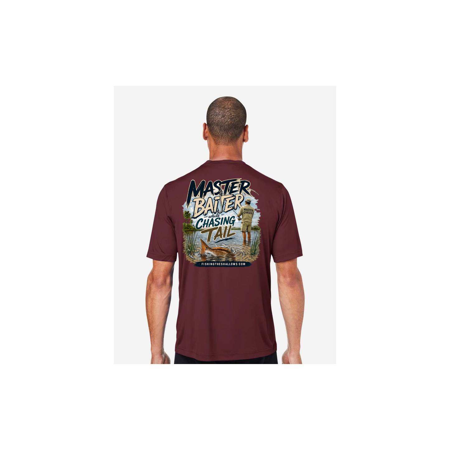 Master Baiter While Chasing Tail – Men's Short Sleeve in Burgundy - back view
